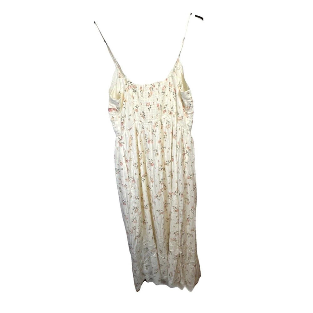 Floral Babydoll Maxi Dress Button Front Lace Ruffle Cottagecore Lined Stretch Ba - Picture 7 of 10